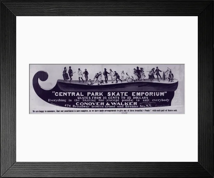 Framed Print : New York City, illustration advertising the Central Park Skate Emporium, circa 1889 Framed Print : New York City, illustration advertising the Central Park Skate Emporium, circa 1889