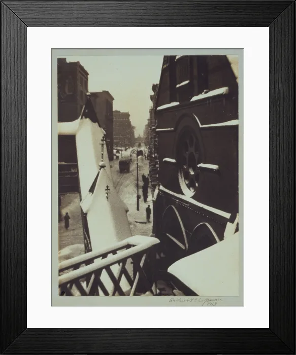 Framed Print : New York City, Diagonals, a snowy street scene of Christopher Street from the 8th Street Station of the Sixth Avenue El, photograph by Arthur D. Chapman, circa 1913 Framed Print : New York City, Diagonals, a snowy street scene of Christopher Street from the 8th Street Station of the Sixth Avenue El, photograph by Arthur D. Chapman, circa 1913