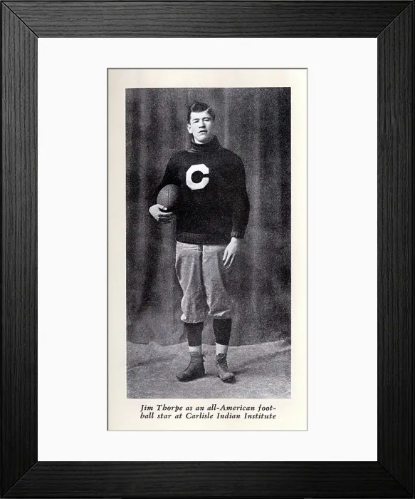 Framed Print : Football, Jim Thorpe in Carlisle Indian Industrial School uniform, circa 1909 Framed Print : Football, Jim Thorpe in Carlisle Indian Industrial School uniform, circa 1909