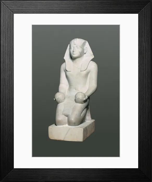 Framed Print : Tuthmosis offering to god Amun. 1504 - 1450 BC. The offering used to be milk or wine. Egyptian art. New Kingdom. Sculpture on rock. EGYPT. Cairo. Egyptian Museum