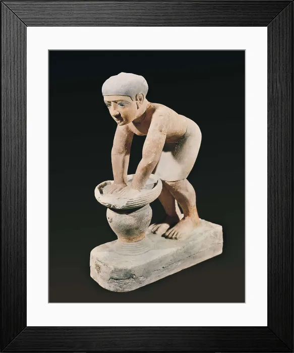 Framed Print : Model of a man making beer. ca. 2494 -2435 BC. Servant preparing beer. Egyptian art. Old Kingdom. Terra-cotta. EGYPT. Cairo. Egyptian Museum. Proc: EGYPT. Saqqara