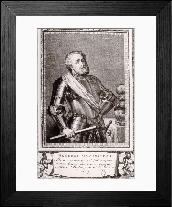 Framed Print : LOPEZ ENGUIDANOS, Jos (1760-1812). Portrait of Rodrigo Diaz de Vivar. 1791. Known as The Cid Campeador. Engraving. SPAIN. Madrid. National Library