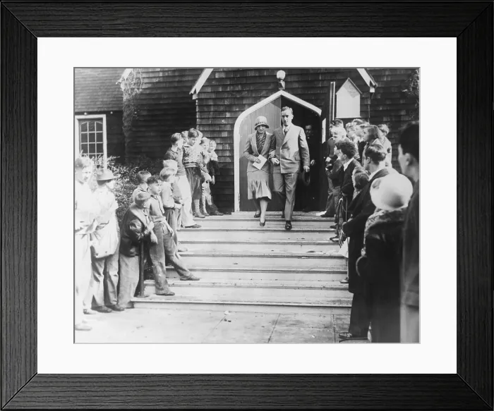 Framed Print : Helen Wills, leaving St. Clement's Episcopal Church with her new husband, Frank Moody, Jr. They married in San Francisco in Dec. 1929. (CSU_2015_11_1573)