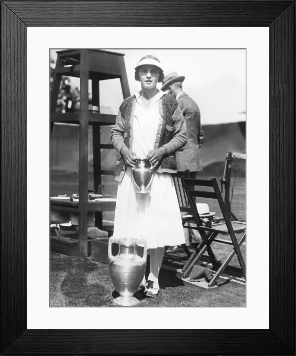 Framed Print : Helen Wills, with trophies at the U.S. National Tennis Tournament at Forest Hills. August 18, 1923