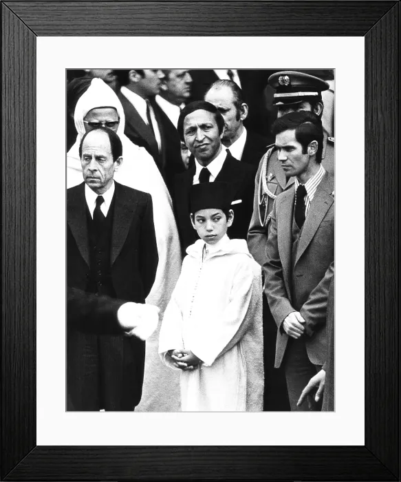 Framed Print : Morocco's crown Prince Sidi Mohammed at memorial services for French Pres. George Pompidou. April 6, 1974. At left is French Foreign Minister Michael Jobert