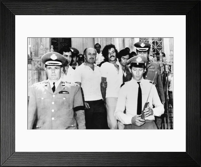 Framed Print : Zemed Mohammed Ahmed, Black September terrorist, in police custody in Athens. Aug. 7, 1973