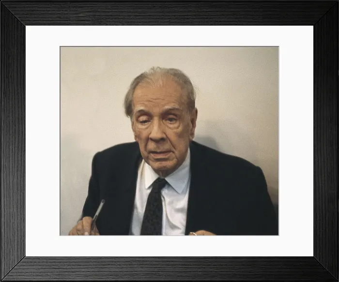 Framed Print : BORGES, Jorge Luis (1899-1986). Borges in the Book Fair of Barcelona in 1985. AISA / Everett Collection**US SALES ONLY**