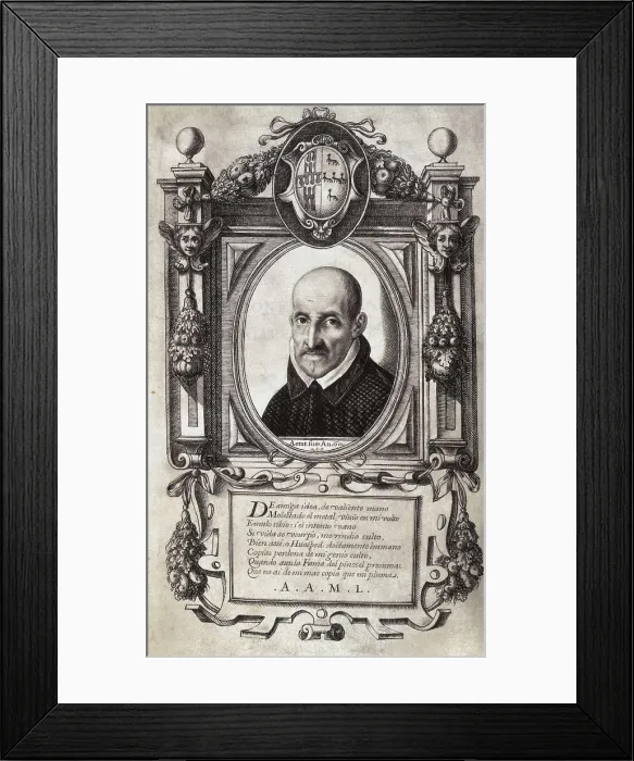 Framed Print : GONGORA Y ARGOTE, Luis de (1561-1627). 'Cdice Chacn' (Chacon Codex), compilation of poems by Gngora edited in 1628. Frontispiece with portrait. Etching. SPAIN. Madrid
