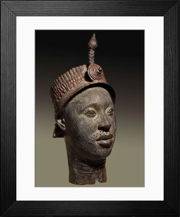Framed Print : Bronze head with beaded crown and plume. 12th-14th c. King of Oni, king of Ife. Yoruba art. Sculpture on bronze. UNITED KINGDOM. London. The British Museum. Proc: NIGERIA. Ife