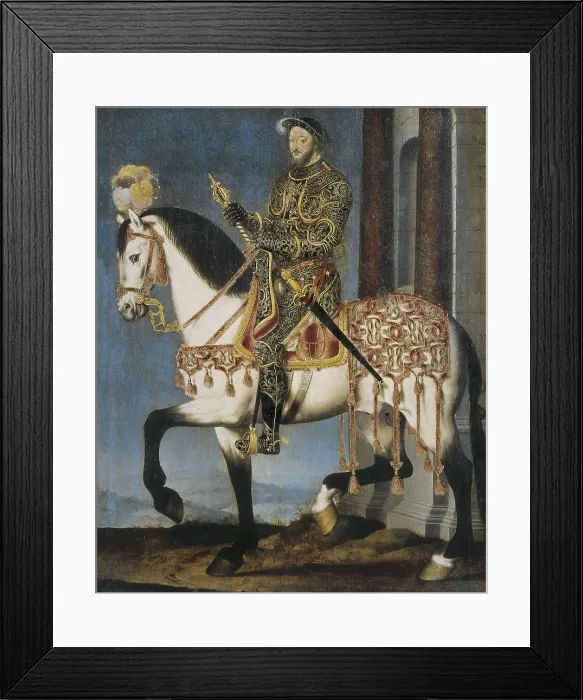 Framed Print : CLOUET, Franois (1505-1573). Portrait of Francis I on Horseback. ca. 1540. Equestrian portrait. Renaissance art. Cinquecento. Oil on canvas. ITALY. Florence