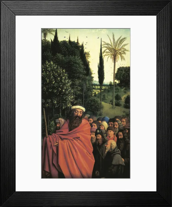Framed Print : EYCK, Jan van (1390-1441); EYCK, Hubert van (1370-1426). The Ghent Altarpiece or Adoration of the Mystic Lamb. 1425-1432. BELGIUM. Ghent. Saint Bavo Cathedral. The Pilgrims