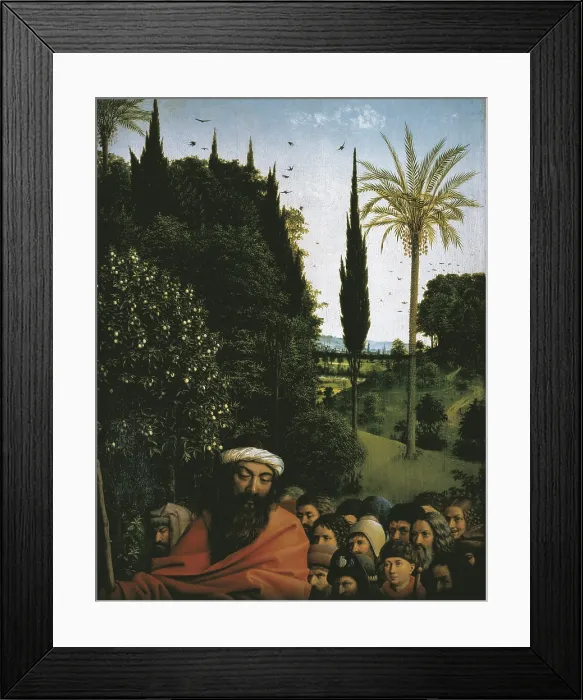 Framed Print : EYCK, Jan van (1390-1441); EYCK, Hubert van (1370-1426). The Ghent Altarpiece or Adoration of the Mystic Lamb. 1425-1432. BELGIUM. Ghent. Saint Bavo Cathedral. The Pilgrims