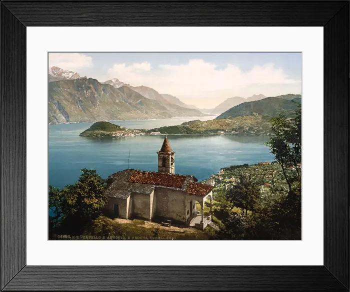 Framed Print : Italy, Lake Como, (Lago Di Como), Capello St. Angelo and view of Bellagio, photochrom, circa early 1900s Framed Print : Italy, Lake Como, (Lago Di Como), Capello St. Angelo and view of Bellagio, photochrom, circa early 1900s