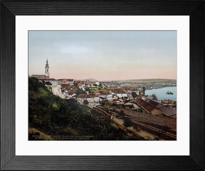 Framed Print : Serbia, landing place and cathedral, Belgrade, photochrom, circa early 1900s Framed Print : Serbia, landing place and cathedral, Belgrade, photochrom, circa early 1900s
