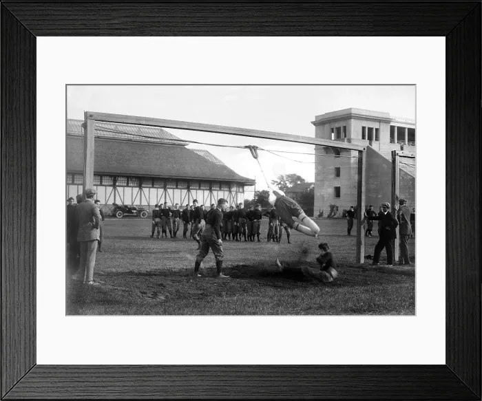 Framed Print : Football, Harvard football team practice with a tackling dummy, Sept. 26, 1912 Framed Print : Football, Harvard football team practice with a tackling dummy, Sept. 26, 1912