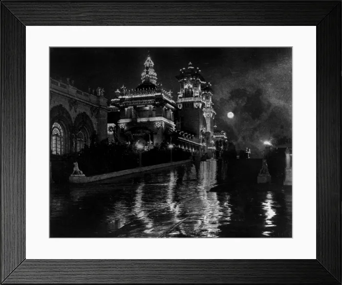 Framed Print : World's Columbian Exposition, Chicago, Ill.: a pavilion at night lit by electrical lights. Photo by Frances Benjamin Johnston, 1893