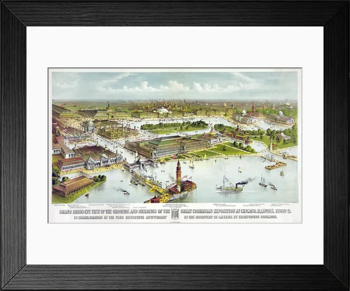 Framed Print : World's Columbian Exposition, Chicago, Ill.: Grand birds-eye view of the grounds and buildings. Lithograph by Currier & Ives, 1892 Framed Print : World's Columbian Exposition, Chicago, Ill.: Grand birds-eye view of the grounds and buildings. Lithograph by Currier & Ives, 1892