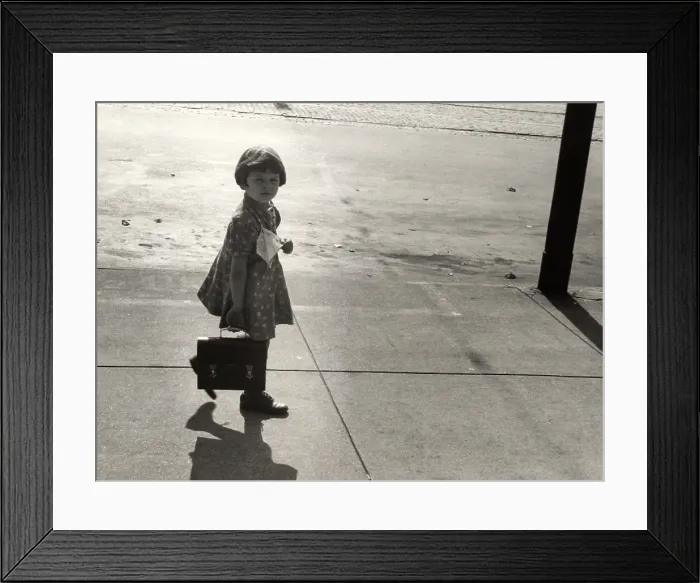 Framed Print : Nebraska, girl carrying her father's lunch pail, photograph by John Vachon, South Omaha, November, 1938