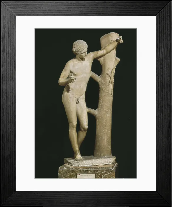 Framed Print : PRAXITELES (flourished 370, -330 BC). Apollo Sauroktonos. 1st-2nd c. Roman copy of a Greek bronze attributed to Praxiteles. Roman art. Late Empire. ; Classical Greek art