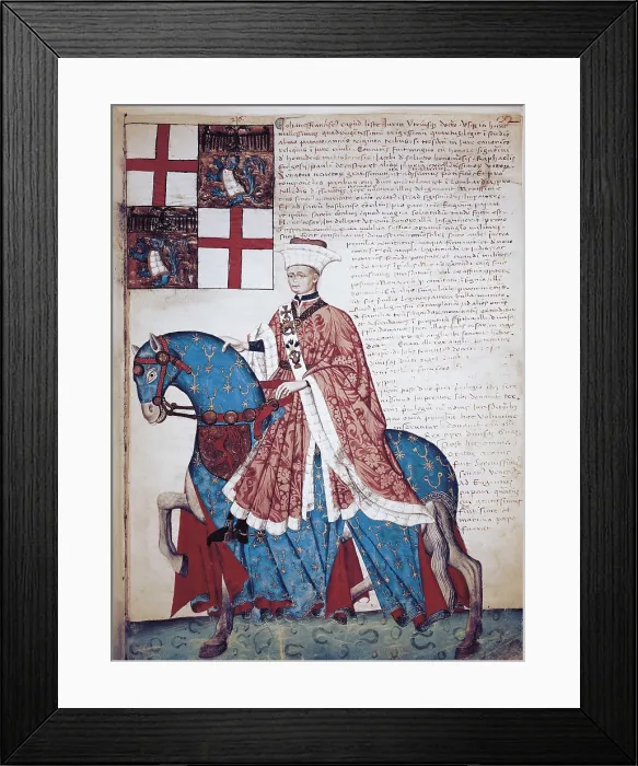 Framed Print : Capodilista Codex. 1434. Portrait of Giovanni Francesco Capodilista. Translation of Petrarca's work 'De Viris Illustribus' by Donato Albanzani (1326-1411) Framed Print : Capodilista Codex. 1434. Portrait of Giovanni Francesco Capodilista. Translation of Petrarca's work 'De Viris Illustribus' by Donato Albanzani (1326-1411)