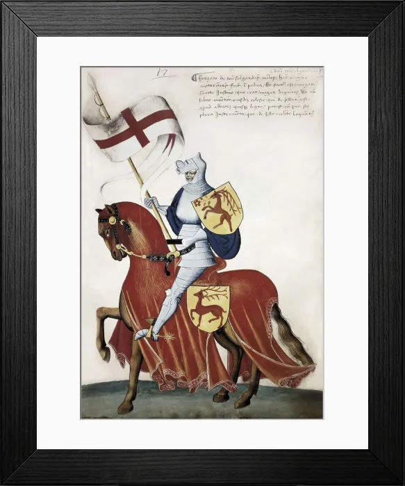 Framed Print : Capodilista Codex. 1434. Knight holding a standard. Renaissance art. Quattrocento. Miniature Painting. ITALY. Padua. Bibliothque Municipale (Municipal Library)