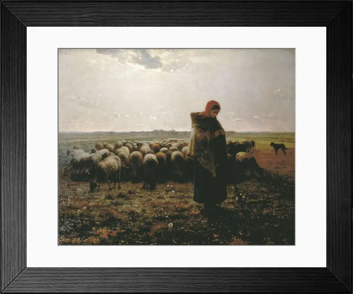 Framed Print : MILLET, Jean Franois (1814-1875). Shepherdess with her Flock. ca. 1864. Realism. Oil on canvas. FRANCE. Paris. Muse d'Orsay (Orsay Museum)