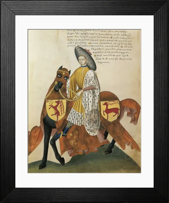 Framed Print : Capodilista Codex. 1434. Portrait of Pisano Capodilista. Folio 27 of the translation of Petrarca's work 'De Viris Illustribus' by Donato Albanzani (1326-1411)