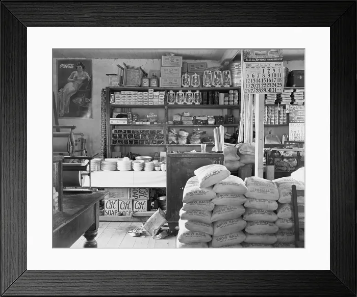 Framed Print : General Store interior, photograph by Walker Evans, Moundville, Alabama, Summer, 1936