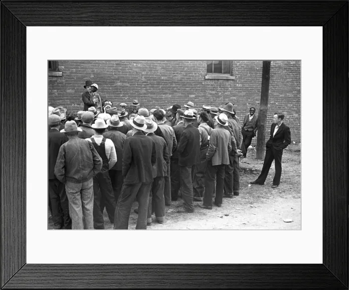 Framed Print : Medicine Show, man in blackface at right, photograph by Ben Shahn, Huntingdon, Tennessee, October, 1938