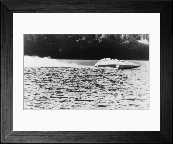 Framed Print : Sir Malcolm Campbell speeds over Lake Coniston in Bluebird II it a trial run in June 1947. He was preparing to beat his own world speedboat record of 141.7 mph set in 1939 Framed Print : Sir Malcolm Campbell speeds over Lake Coniston in Bluebird II it a trial run in June 1947. He was preparing to beat his own world speedboat record of 141.7 mph set in 1939