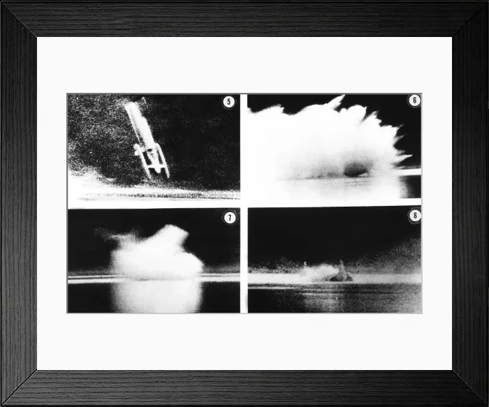 Framed Print : Donald Campbell was killed his jet powered boat, Bluebird K7, on Lake Coniston. Jan. 4, 1967