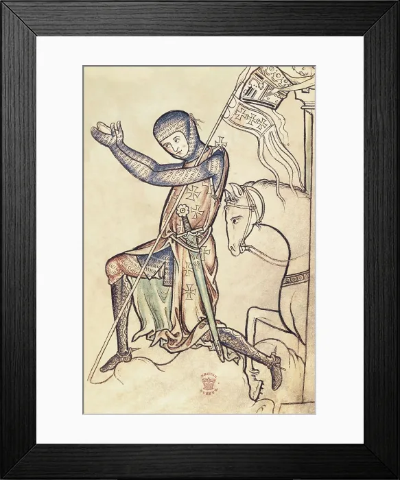 Framed Print : Crusader knight praying. Manuscript of the 12th c. Roy 2 A XXII, fol. 220. UNITED KINGDOM. London. The British Museum. Proc: UNITED KINGDOM. ENGLAND. London. Westminster