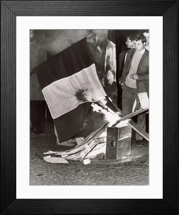 Framed Print : Paris. May 1968. Students burning a French banner. AISA / Everett Collection**US SALES ONLY**