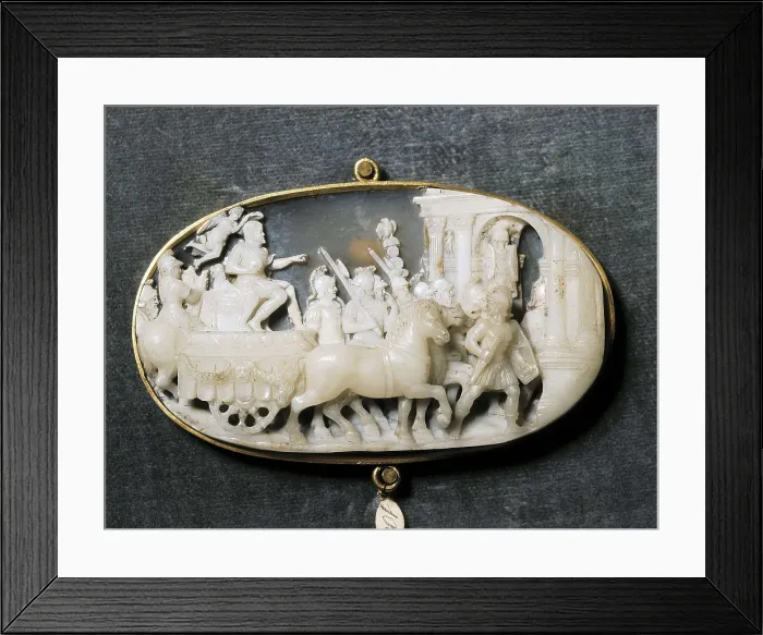 Framed Print : COMPAGNI, Domenico 'il Romano' (half 16th-1586). The Arrival of Cosimo I de'Medici (1519-74) in Siena. 2nd half 16th c. Cameo made of white onyx. Jewelry. ITALY