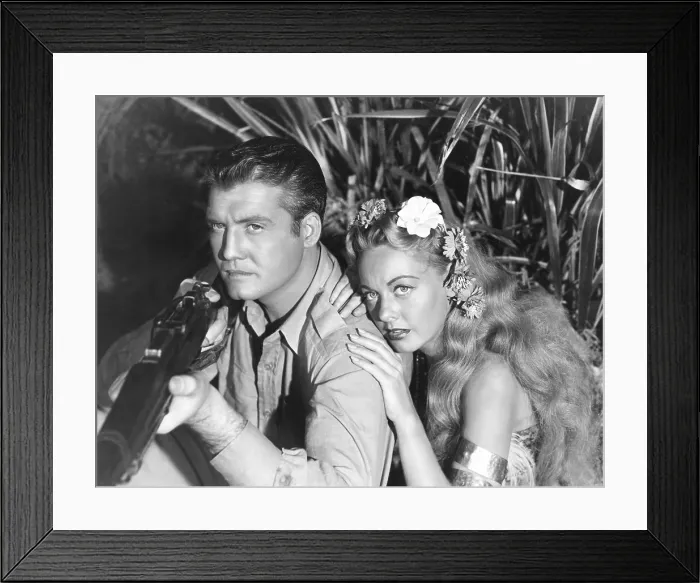 Framed Print : JUNGLE GODDESS, from left: George Reeves, Wanda McKay, 1948