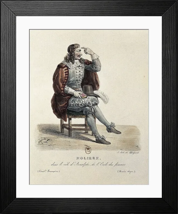 Framed Print : MOLIERE, Jean-Baptiste Poquelin, called (1622-1673). Molire as Arnolphe, character of the comedy 'The School of Women'. Engraving (1670). Litography. FRANCE. Paris