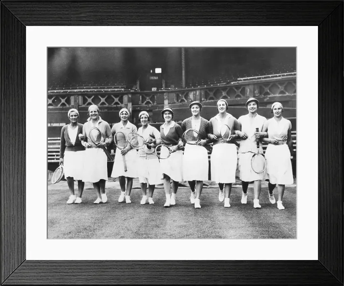 Framed Print : Wightman Cup teams at Wimbledon during a practice session on June 17, 1932