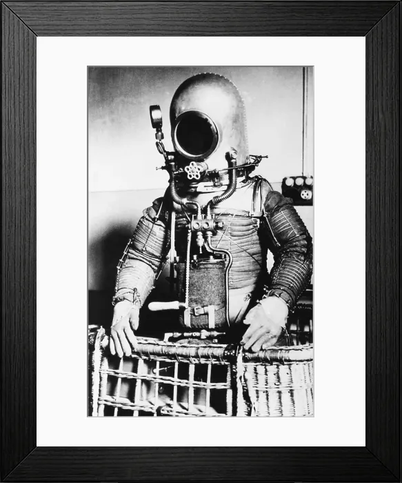 Framed Print : Fantastic appearing stratosphere suit for Spanish Lt. Col. Emilio Herrera Framed Print : Fantastic appearing stratosphere suit for Spanish Lt. Col. Emilio Herrera