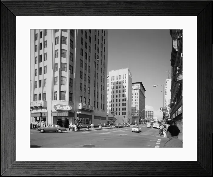 Framed Print : Los Angeles, Guarantee & Trust Building, detail of southeast entrance, 401 West Fifth Street, California, photograph circa early 1980s