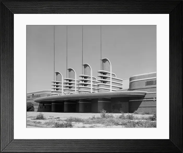 Framed Print : Los Angeles, Pan Pacific Auditorium, the structure achieves not just the styling of the great streamlined World's Fairs of the 1930's