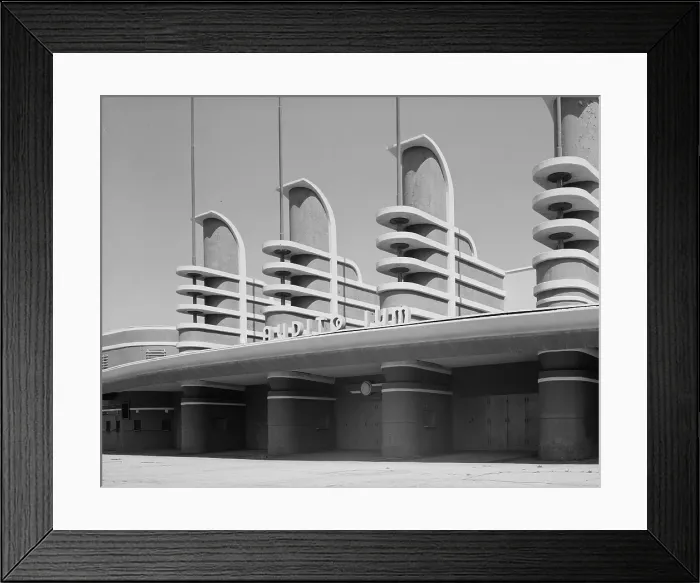 Framed Print : Los Angeles, Pan Pacific Auditorium, the structure achieves not just the styling of the great streamlined World's Fairs of the 1930's