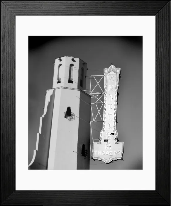 Framed Print : Los Angeles, detail of the Whittier Theatre sign, 11602-11612 East Whittier Boulevard, Whittier, Los Angeles, California, photograph circa late 1980s