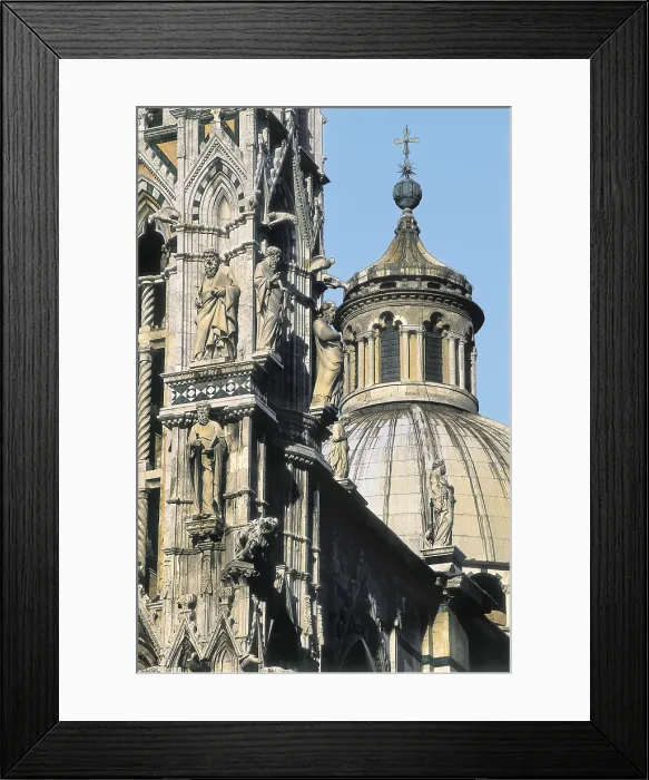 Framed Print : Duomo di Siena. 1150-1380. ITALY. TUSCANY. Siena. Cathedral. Sculpture of the faade, work by Giovanni Pisano (1284-1299). Gothic art. Architecture; Sculpture Framed Print : Duomo di Siena. 1150-1380. ITALY. TUSCANY. Siena. Cathedral. Sculpture of the faade, work by Giovanni Pisano (1284-1299). Gothic art. Architecture; Sculpture