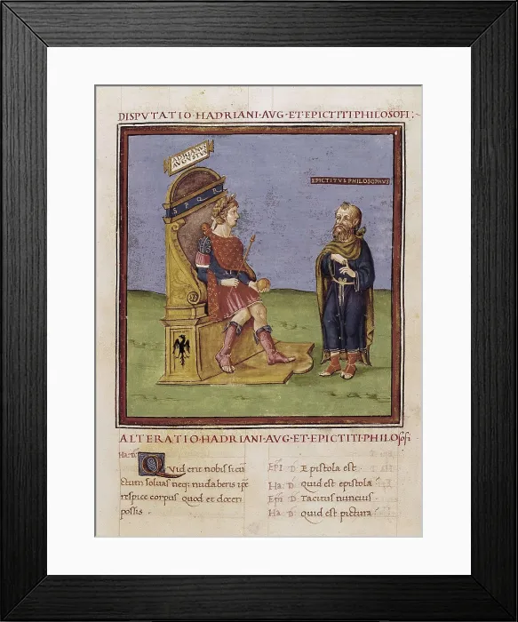 Framed Print : Dispute between the Emperor Adrian and Epictetus. s.XV. Illustration of an edition of the work 'Alteratio Hadriani Aug. et Epicteti Philosofi' (14th c.). Gothic art