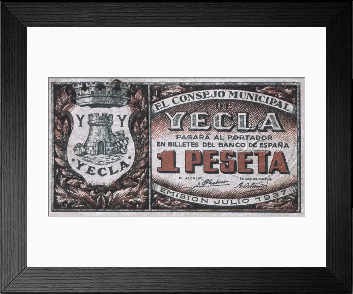 Framed Print : Spain. Civil War. One peseta bill issued by the Yecla town council (July 1937). SPAIN. Madrid. National Mint Museum. AISA / Everett Collection**US SALES ONLY**