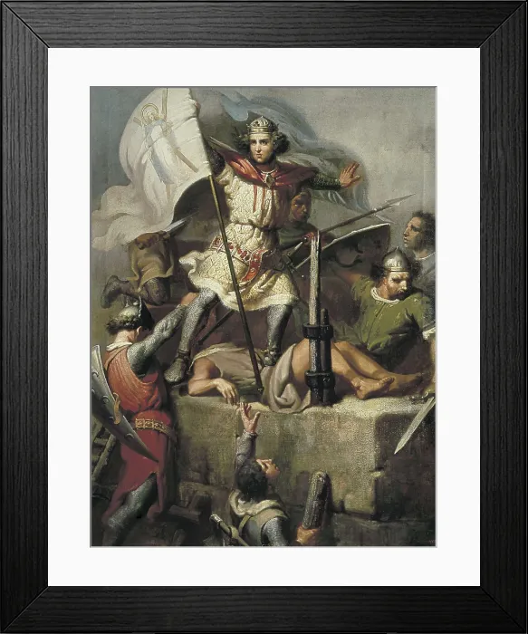 Framed Print : FORTUNY, Mariano (1838-1874). Count Berenguer III Raising the Standard of Barcelona on the Tower of Foix Castle. 1857
