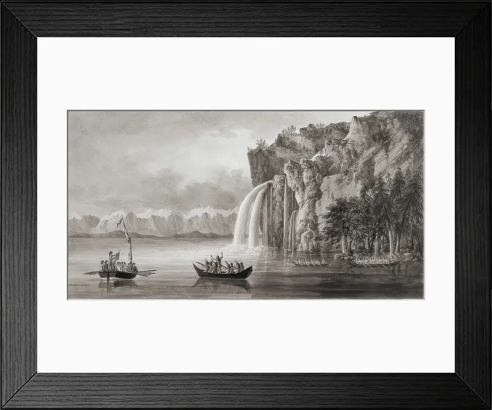 Framed Print : America. Expedition of Malaspina. North-east coast (1791). Bernaci Canal and waterfall. Ink and feather drawing by Fernando Brambila. Drawing. SPAIN. Madrid. America's Museum