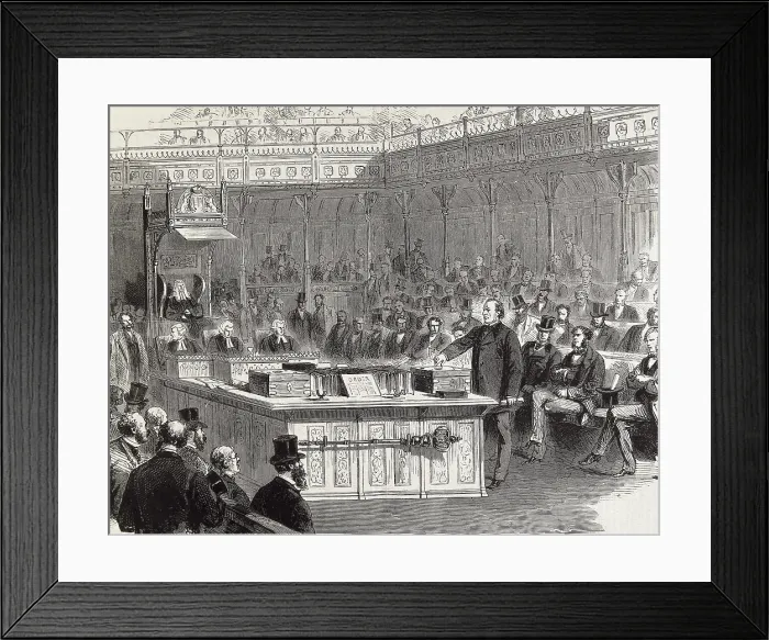 Framed Print : GLADSTONE, William Ewart (1809-1898). British politician, leader of the Whig Party. Gladstone in the House of Commons. Engraving. AISA / Everett Collection**US SALES ONLY**