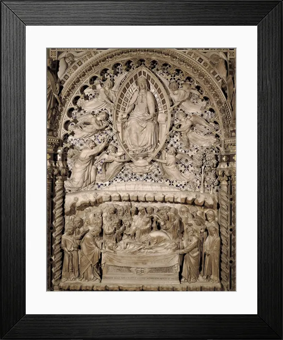 Framed Print : ORCAGNA, Andrea di Cione, called (1343-1368). Tabernacle. 1359. ITALY. Florence. Orsanmichele. Marble, lapis lazuli, gold and inlaid glass. Death and Assumption of the Virgin