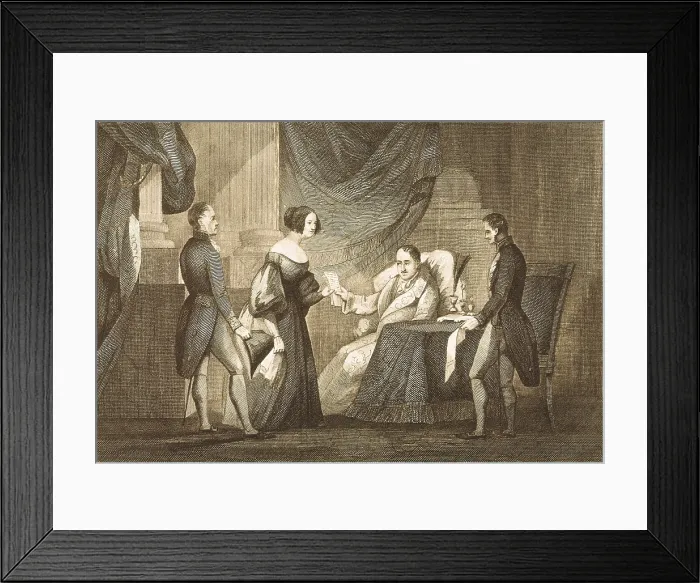 Framed Print : Spain (1832). Fernando VII delivering to Mara Cristina the Decree of 6th October 1832, that revoked the Pragmatic Sanction and put into effect the Salic Law again. Etching. SPAIN Framed Print : Spain (1832). Fernando VII delivering to Mara Cristina the Decree of 6th October 1832, that revoked the Pragmatic Sanction and put into effect the Salic Law again. Etching. SPAIN